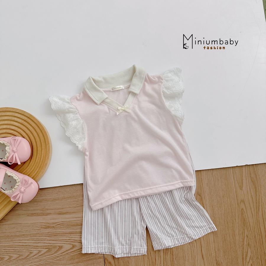 SB2352- bộ cộc cánh tiên phối cổ, tay ren hồng