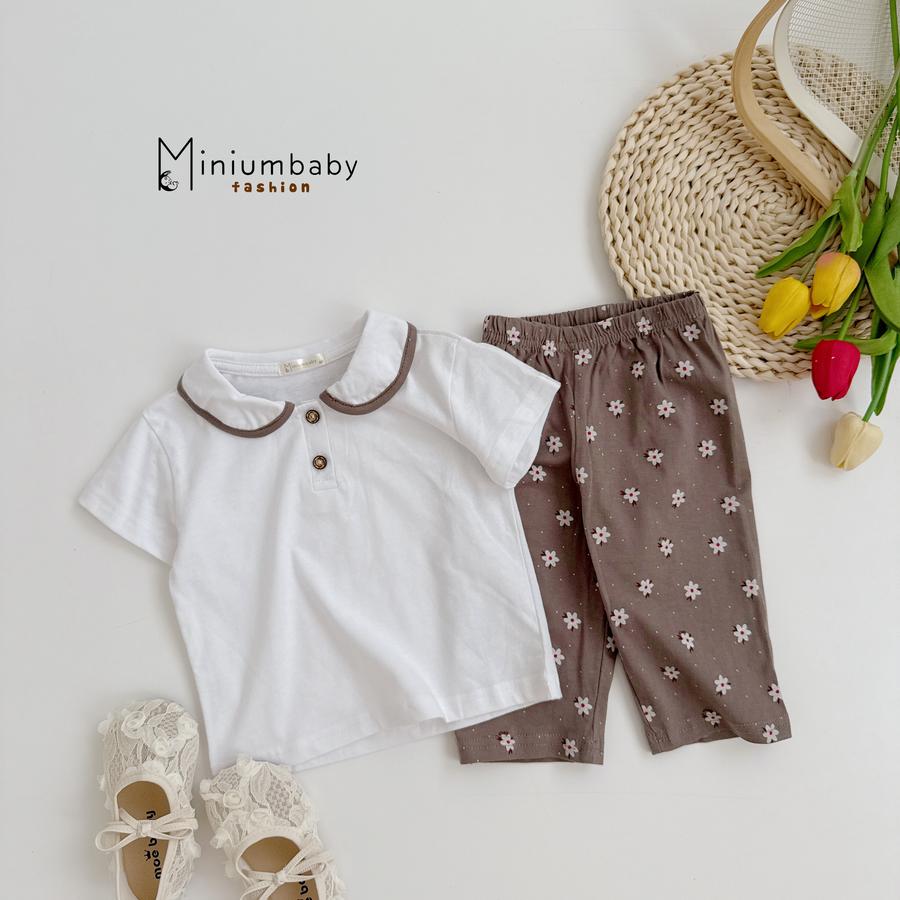 SB2105- bộc cộc cổ sen phối viền cổ, quần lửng hoa