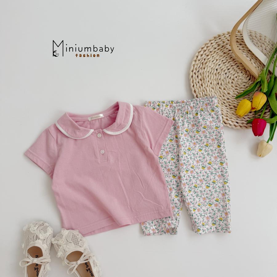 SB2105- bộc cộc cổ sen phối viền cổ, quần lửng hoa