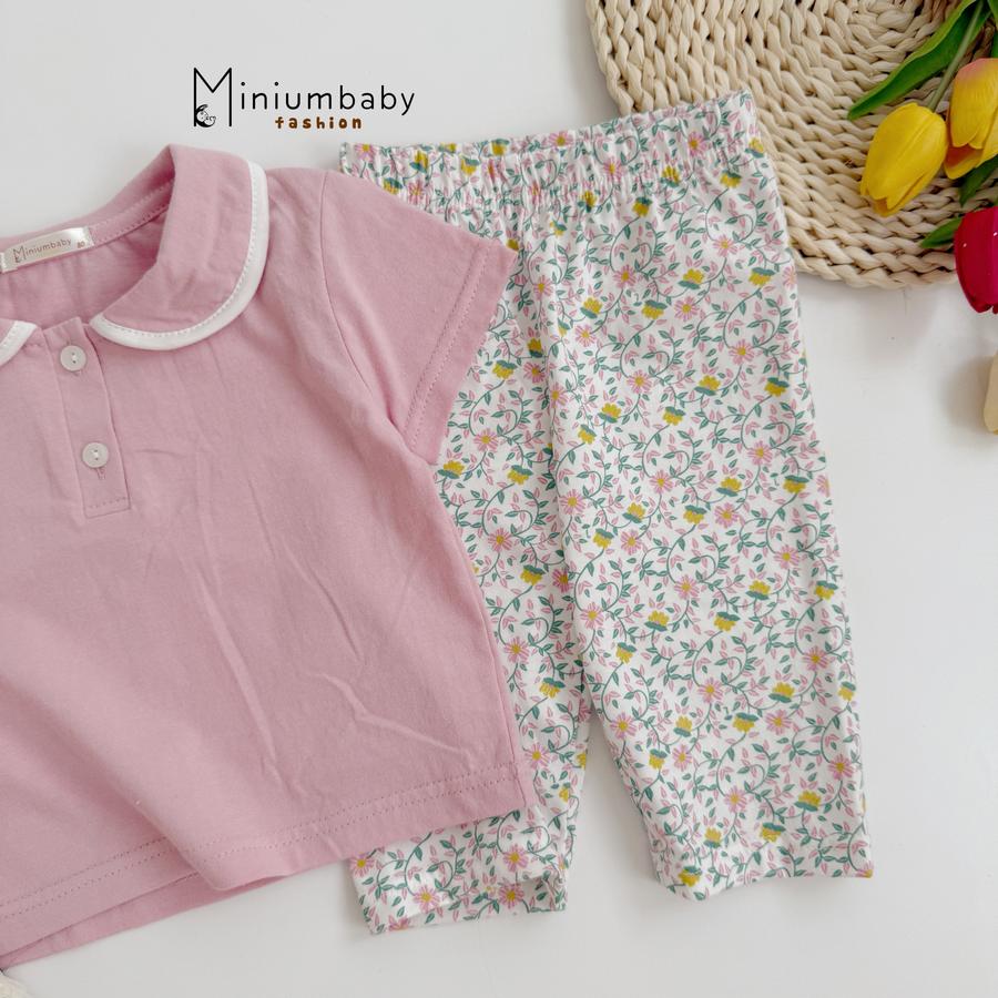 SB2105- bộc cộc cổ sen phối viền cổ, quần lửng hoa