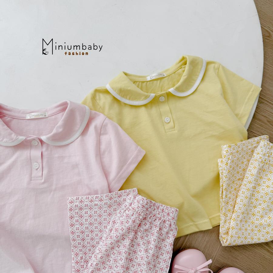 SB2105- bộc cộc cổ sen phối viền cổ, quần lửng hoa