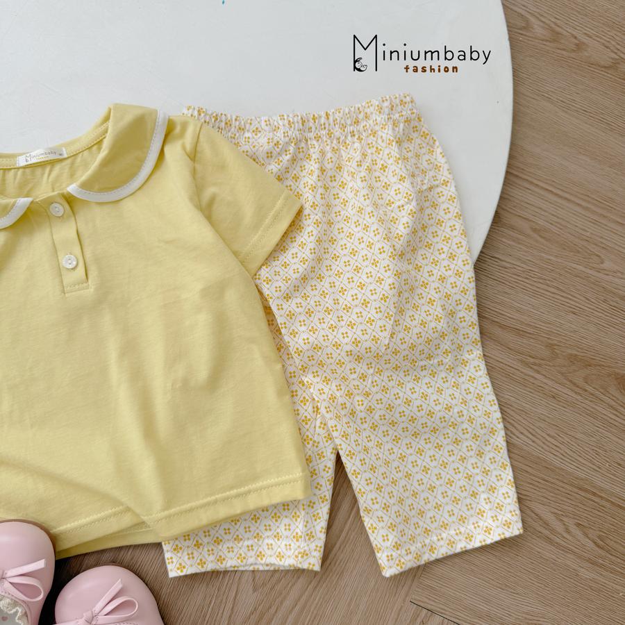 SB2105- bộc cộc cổ sen phối viền cổ, quần lửng hoa