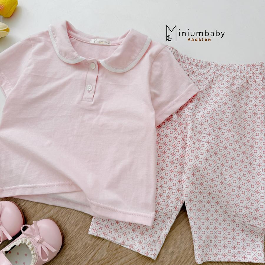 SB2105- bộc cộc cổ sen phối viền cổ, quần lửng hoa