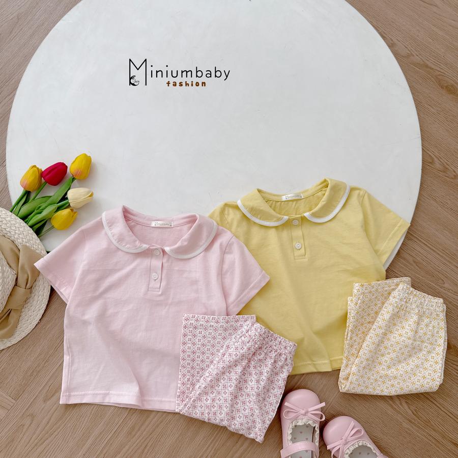 SB2105- bộc cộc cổ sen phối viền cổ, quần lửng hoa