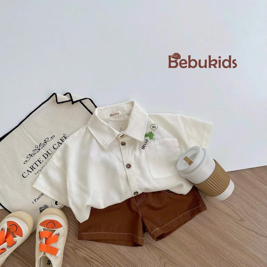 SB2131- bộ sơ mi túi cá sấu bé trai