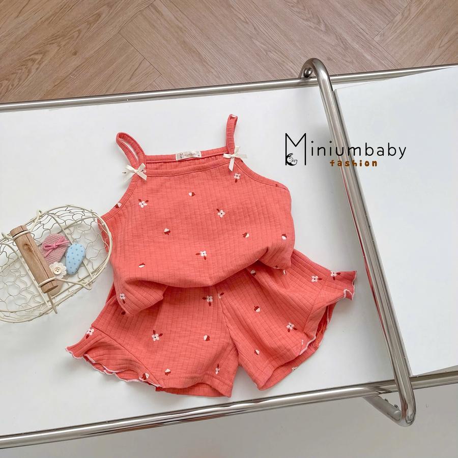 SB2405- bộ hai dây bé gái họa tiết đính nơ