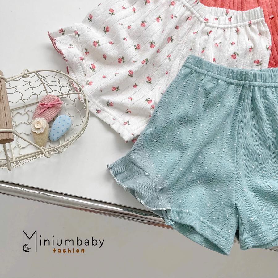 SB2405- bộ hai dây bé gái họa tiết đính nơ