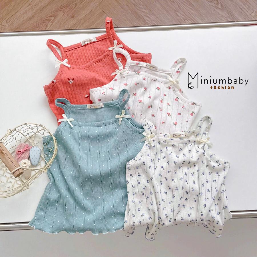 SB2405- bộ hai dây bé gái họa tiết đính nơ