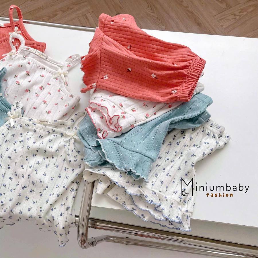 SB2405- bộ hai dây bé gái họa tiết đính nơ