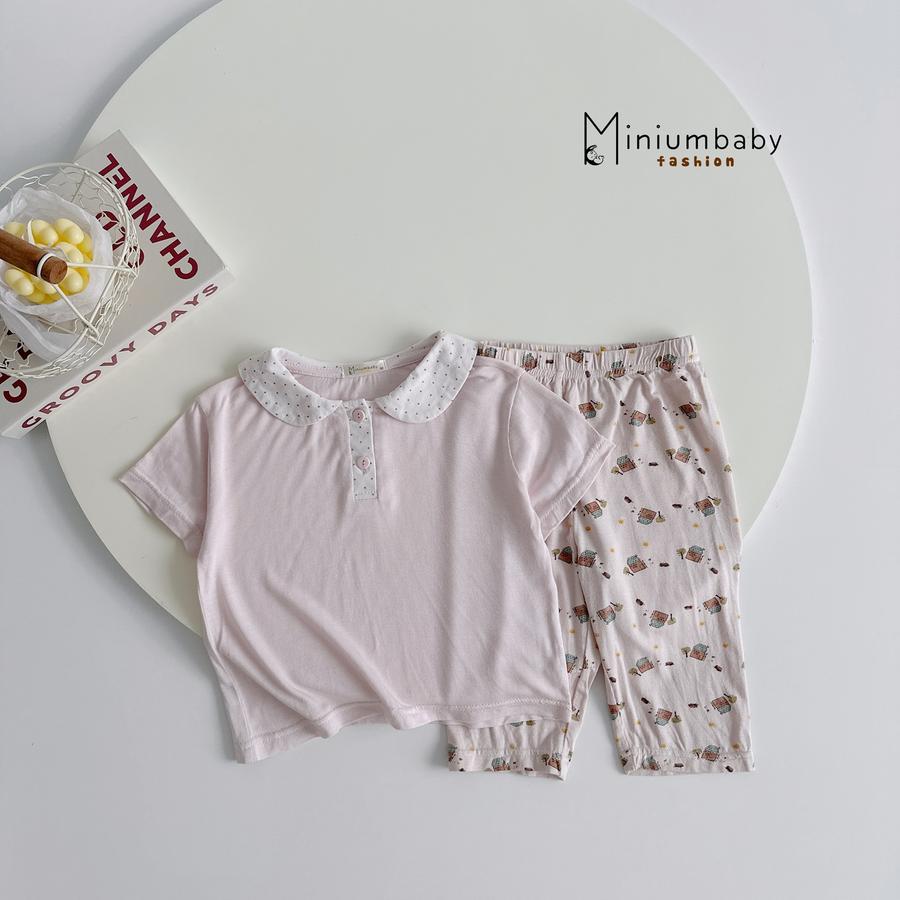 SB2392- bộ cổ sen quần dài in ngôi nhà. cổ bi