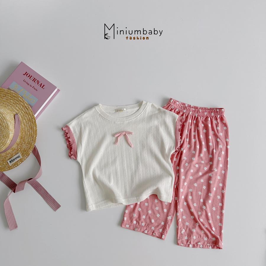 SB2397- bộ sát nách quần lửng hoa tim đính nơ