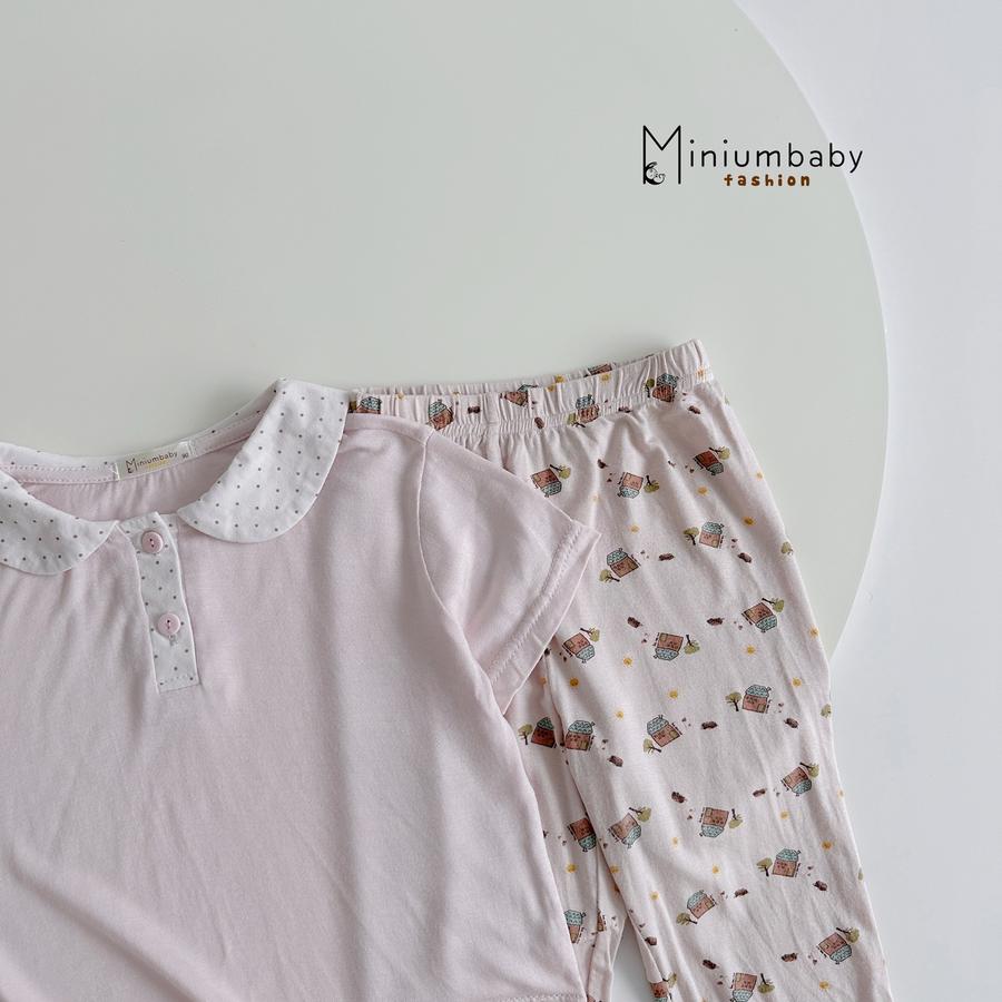 SB2392- bộ cổ sen quần dài in ngôi nhà. cổ bi