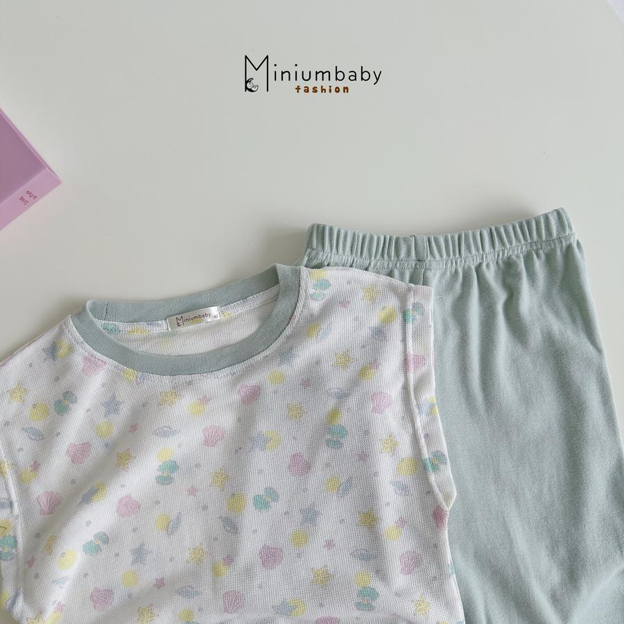 SB2389- bộ  sát nách bé gái phối cổ quần màu trơn, áo in họa tiết