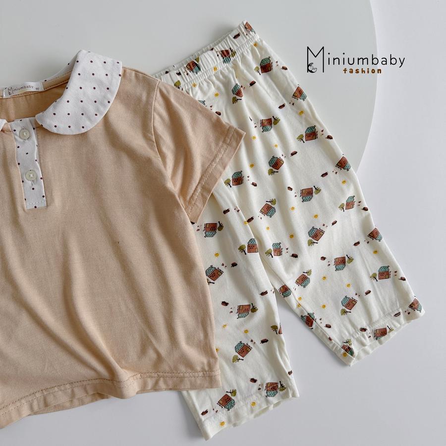 SB2392- bộ cổ sen quần dài in ngôi nhà. cổ bi