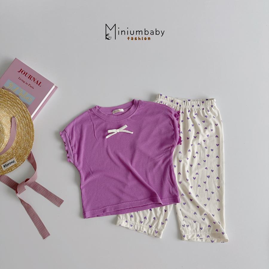 SB2397- bộ sát nách quần lửng hoa tim đính nơ