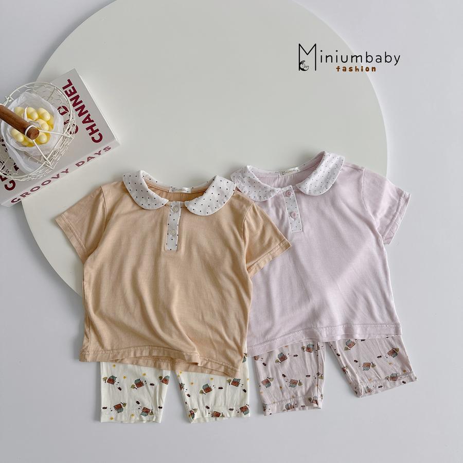 SB2392- bộ cổ sen quần dài in ngôi nhà. cổ bi