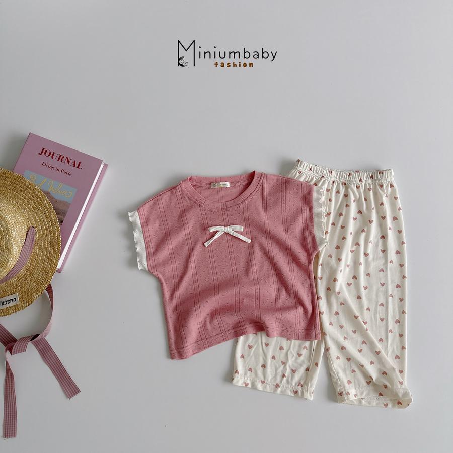 SB2397- bộ sát nách quần lửng hoa tim đính nơ