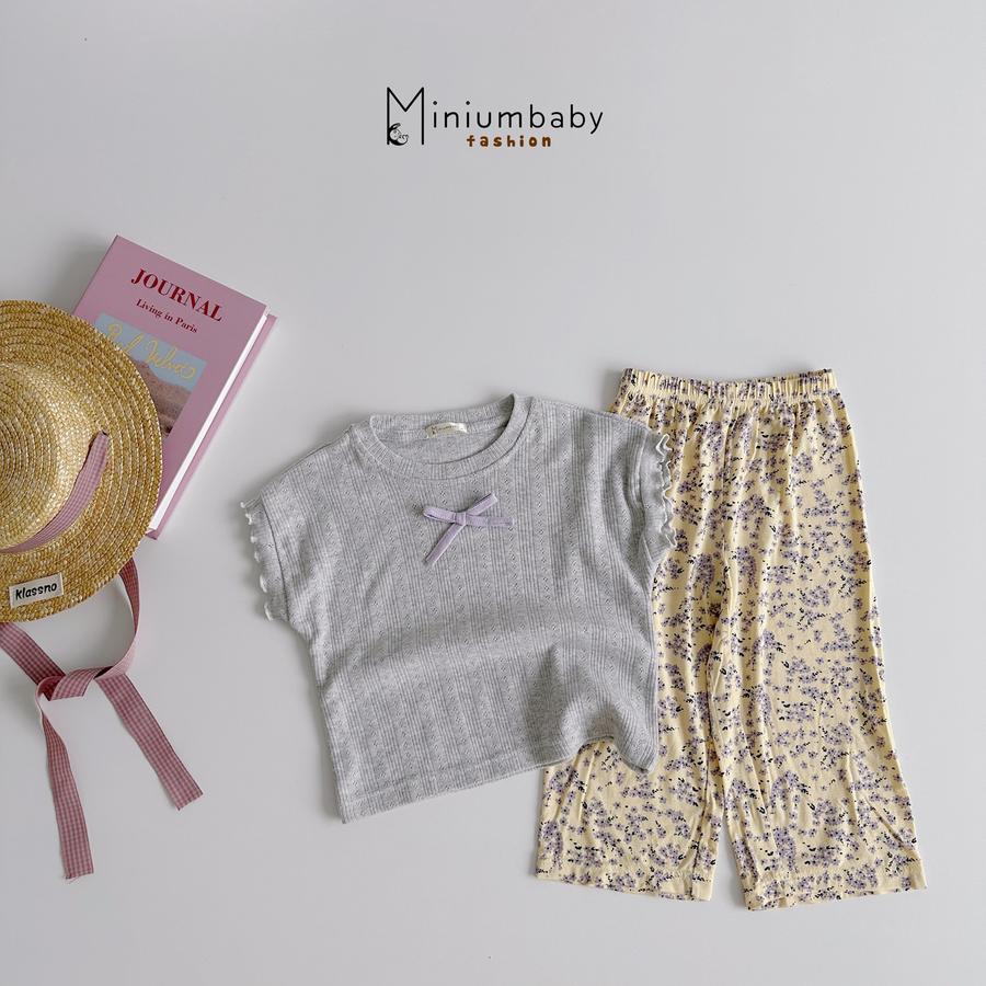 SB2397- bộ sát nách quần lửng hoa tim đính nơ