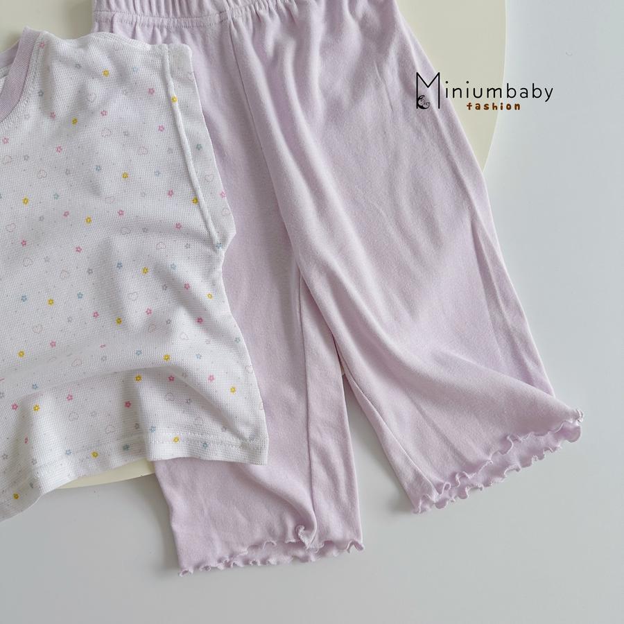 SB2389- bộ  sát nách bé gái phối cổ quần màu trơn, áo in họa tiết