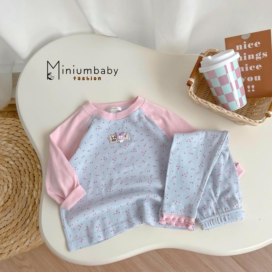 SB2411- bộ dài tay bé gái bi tim phối cổ, tay