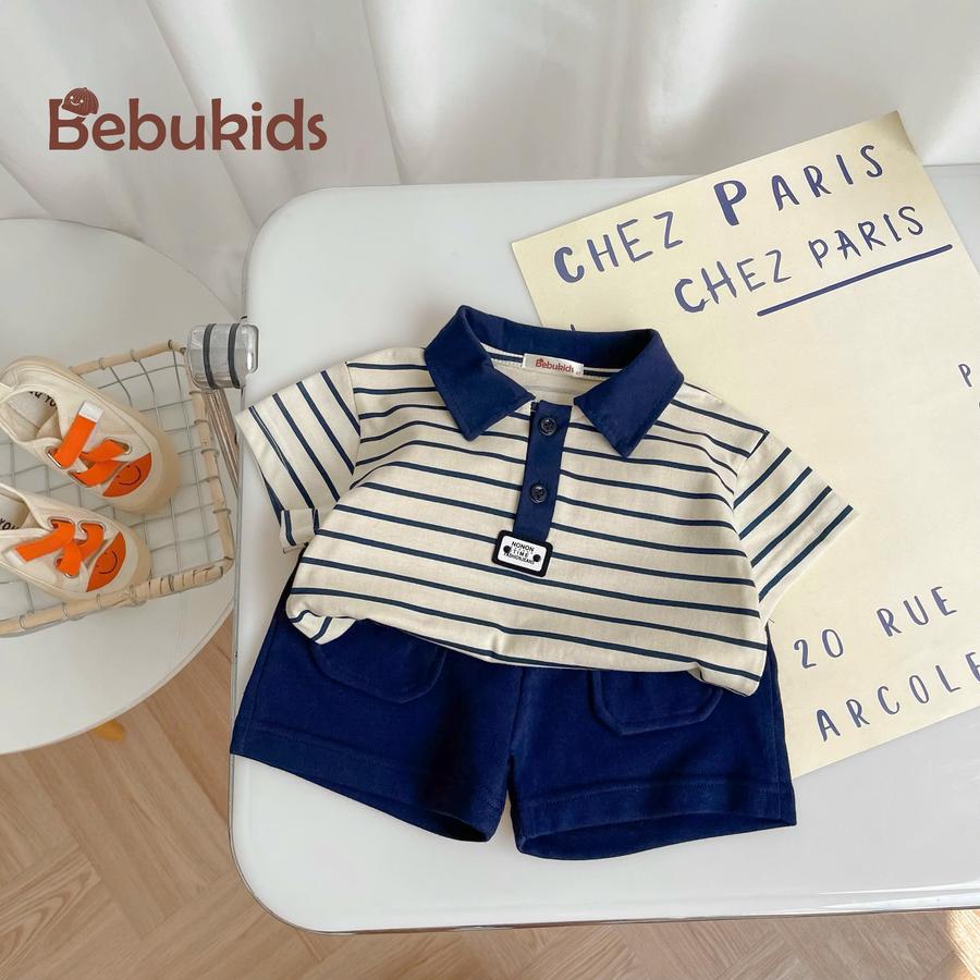 SB1844- bộ cộc tay kẻ bé trai phối cổ
