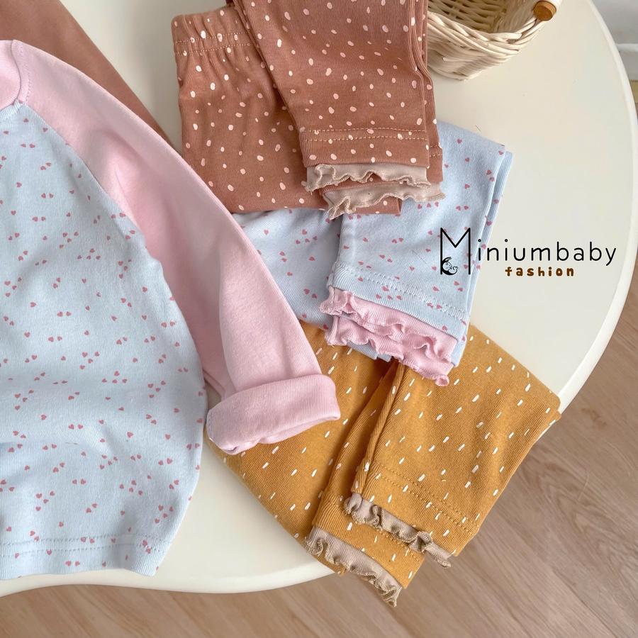 SB2411- bộ dài tay bé gái bi tim phối cổ, tay