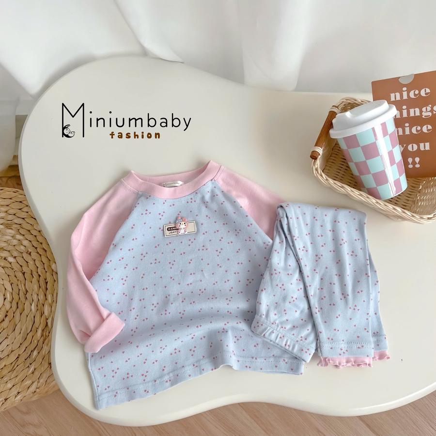 SB2411- bộ dài tay bé gái bi tim phối cổ, tay