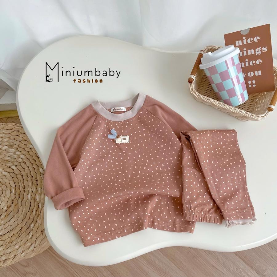 SB2411- bộ dài tay bé gái bi tim phối cổ, tay