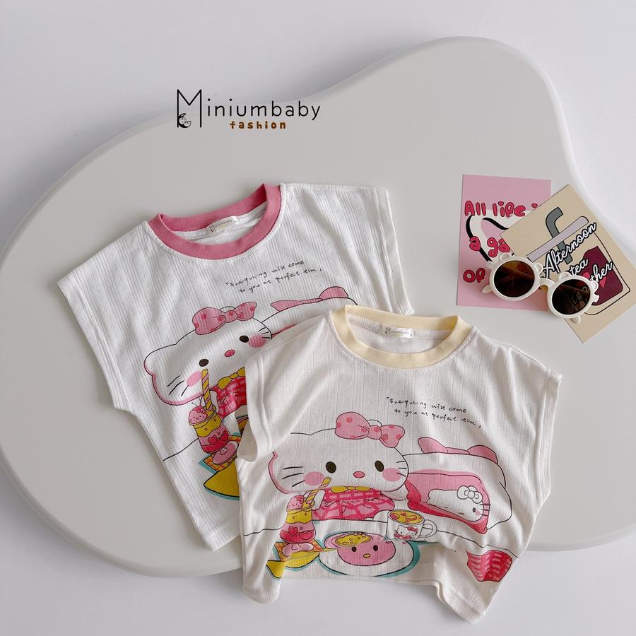 SB2364- bộ sát nách in hellokitty, đồ ăn phối quần kẻ