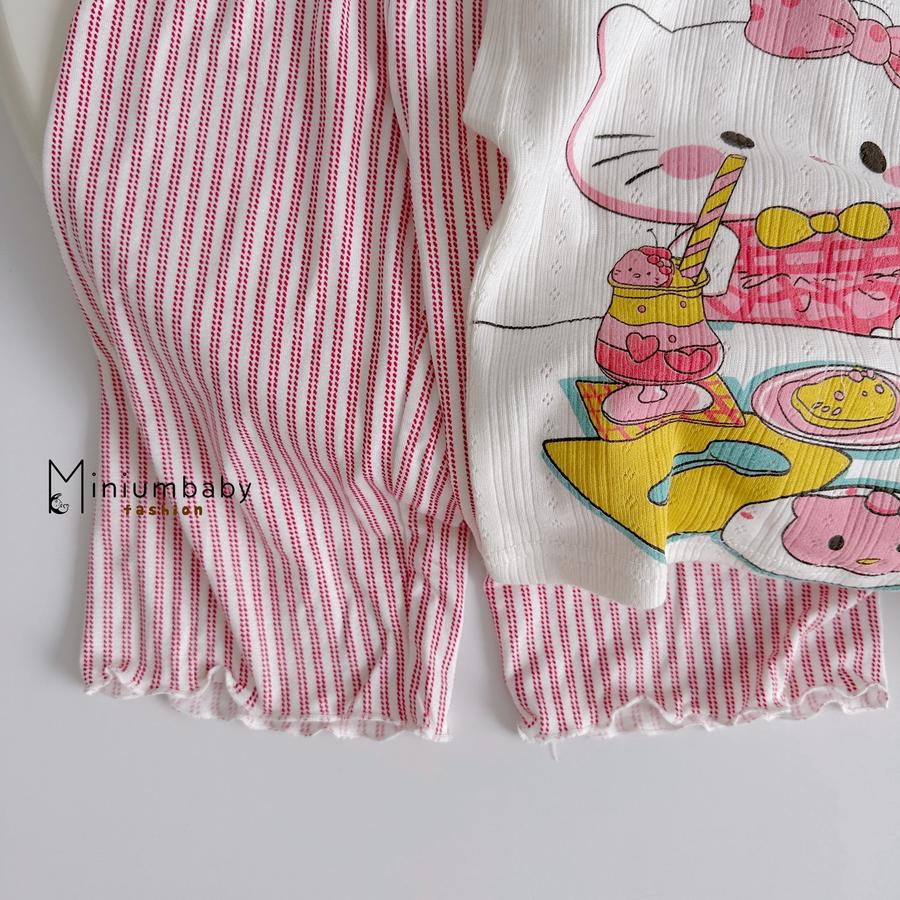 SB2364- bộ sát nách in hellokitty, đồ ăn phối quần kẻ