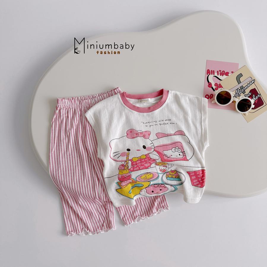 SB2364- bộ sát nách in hellokitty, đồ ăn phối quần kẻ