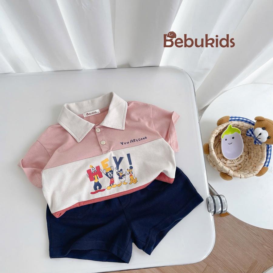 SB2255- bộ polo phối than in chuột mickey, hey áo can hồng quần