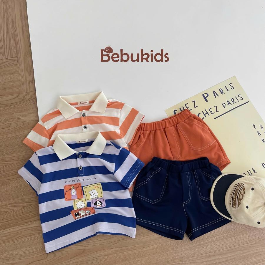 SB2382- bộ polo kẻ gang to in ô vuông cún