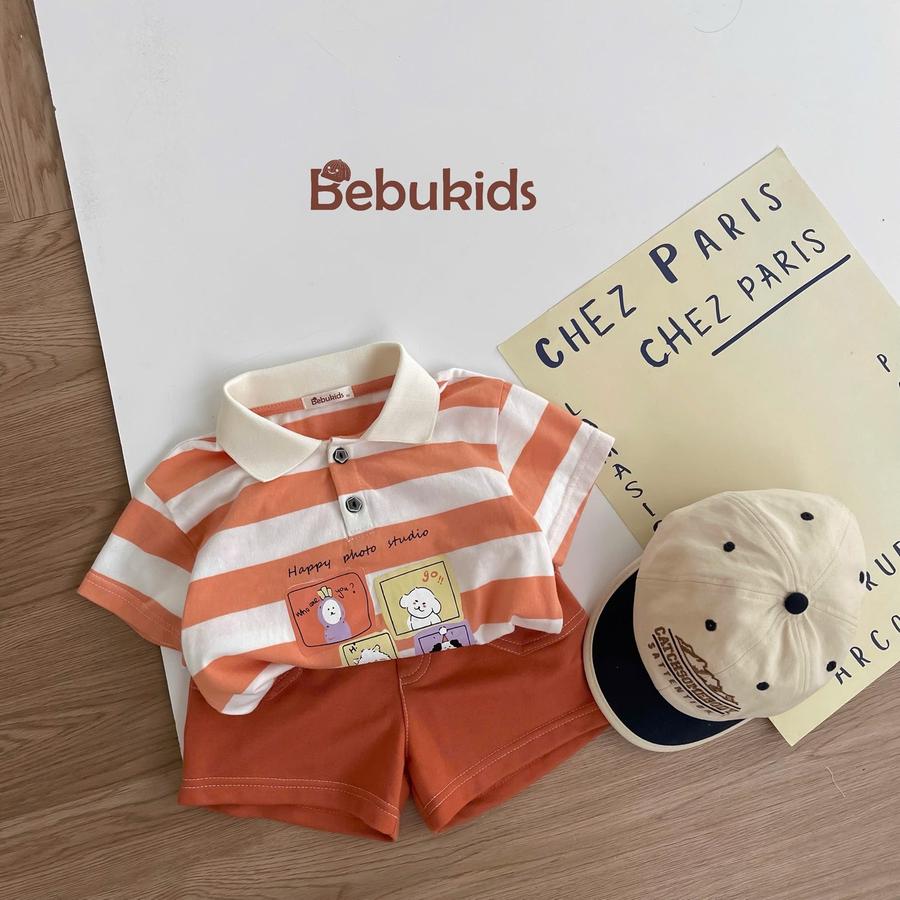 SB2382- bộ polo kẻ gang to in ô vuông cún