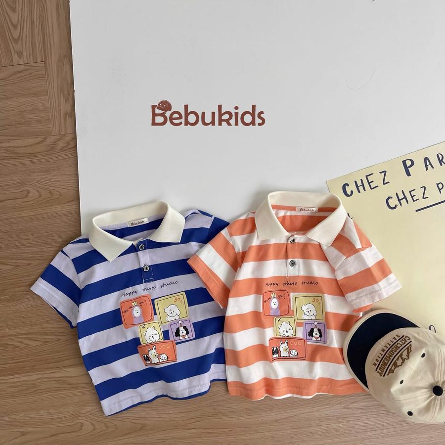 SB2382- bộ polo kẻ gang to in ô vuông cún