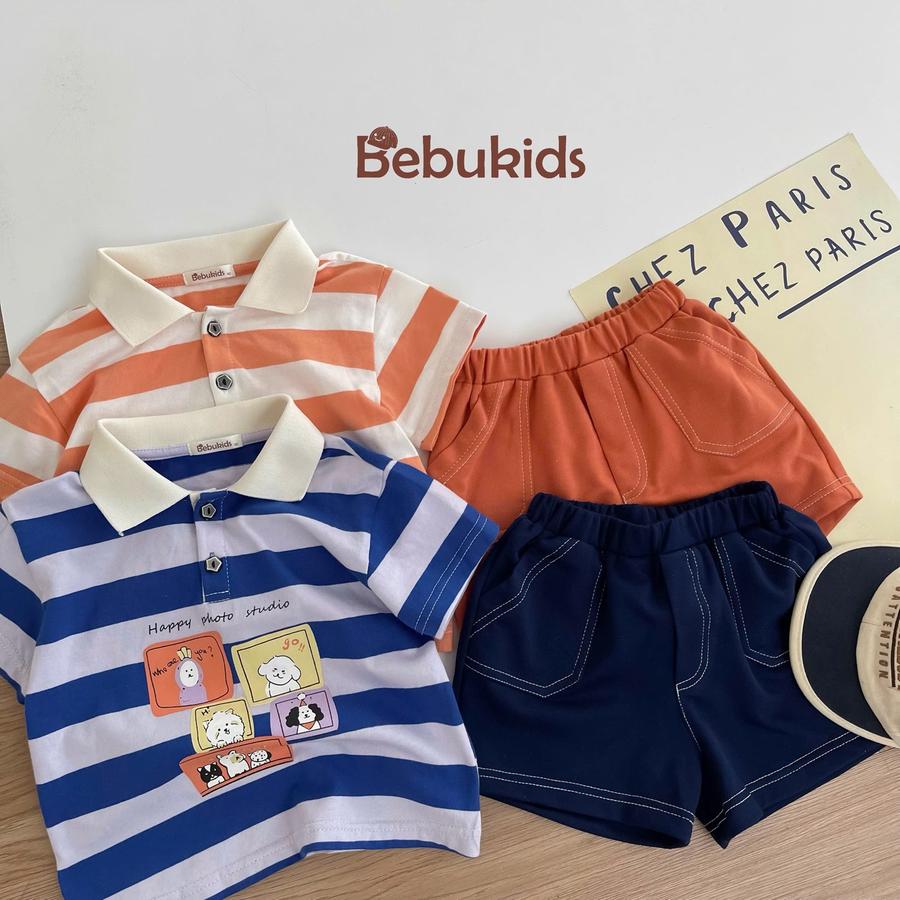 SB2382- bộ polo kẻ gang to in ô vuông cún