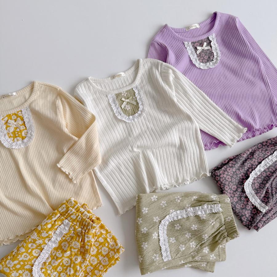 SB2394- bộ dài tay bé gái bèo nẹp, túi quần đính nơ nẹp