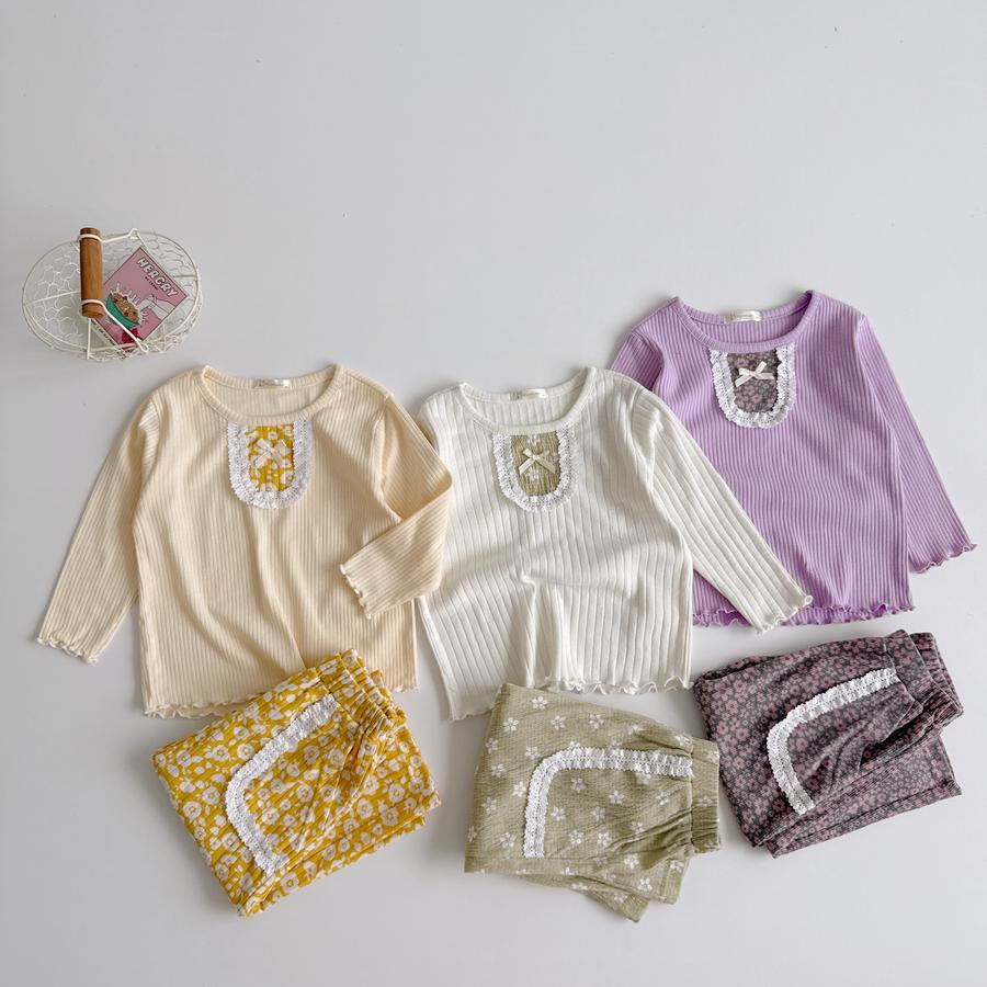 SB2394- bộ dài tay bé gái bèo nẹp, túi quần đính nơ nẹp