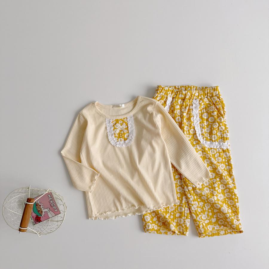 SB2394- bộ dài tay bé gái bèo nẹp, túi quần đính nơ nẹp