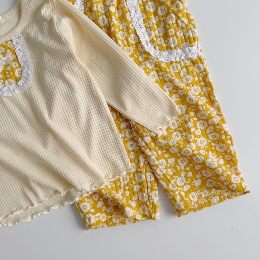 SB2394- bộ dài tay bé gái bèo nẹp, túi quần đính nơ nẹp