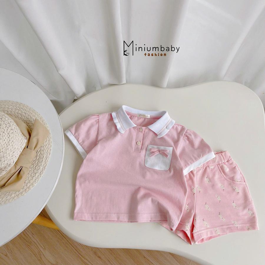 SB2304-bộ cộc cổ bèo túi ngực đính nơ