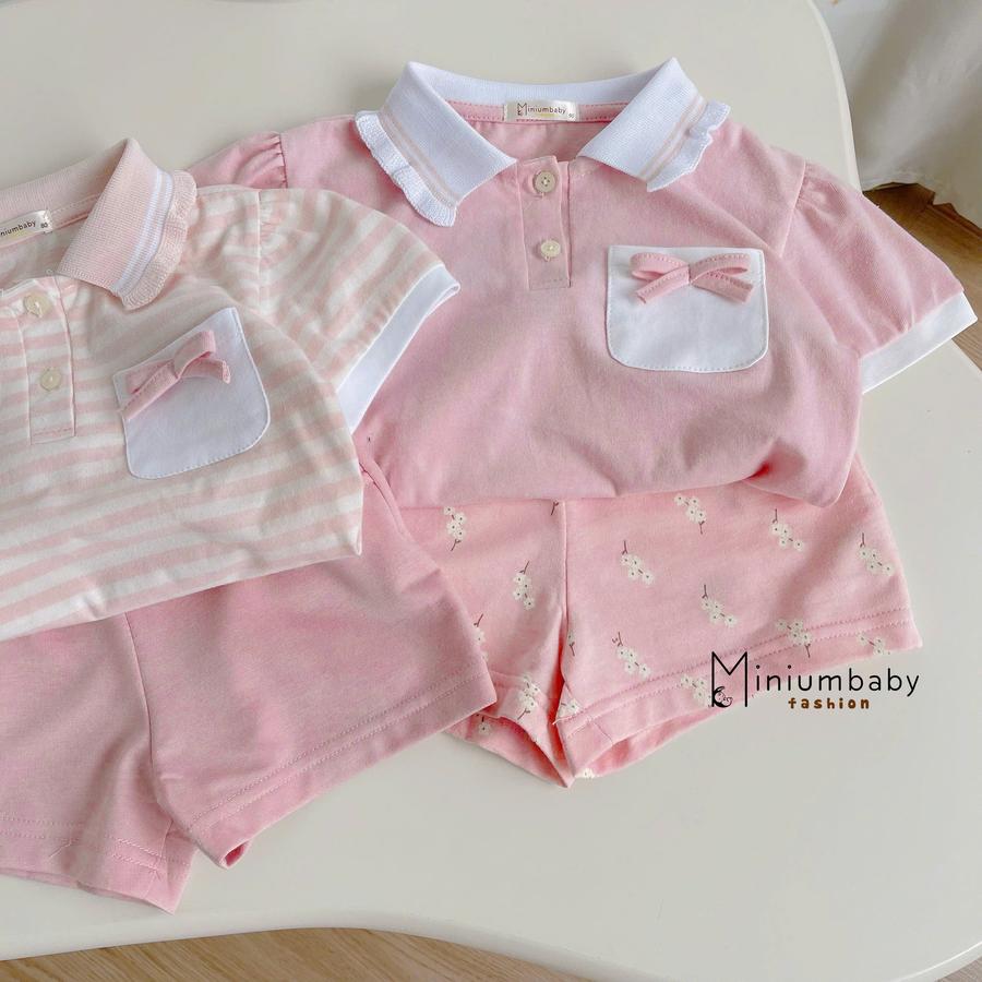 SB2304-bộ cộc cổ bèo túi ngực đính nơ