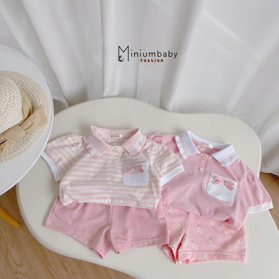 SB2304-bộ cộc cổ bèo túi ngực đính nơ