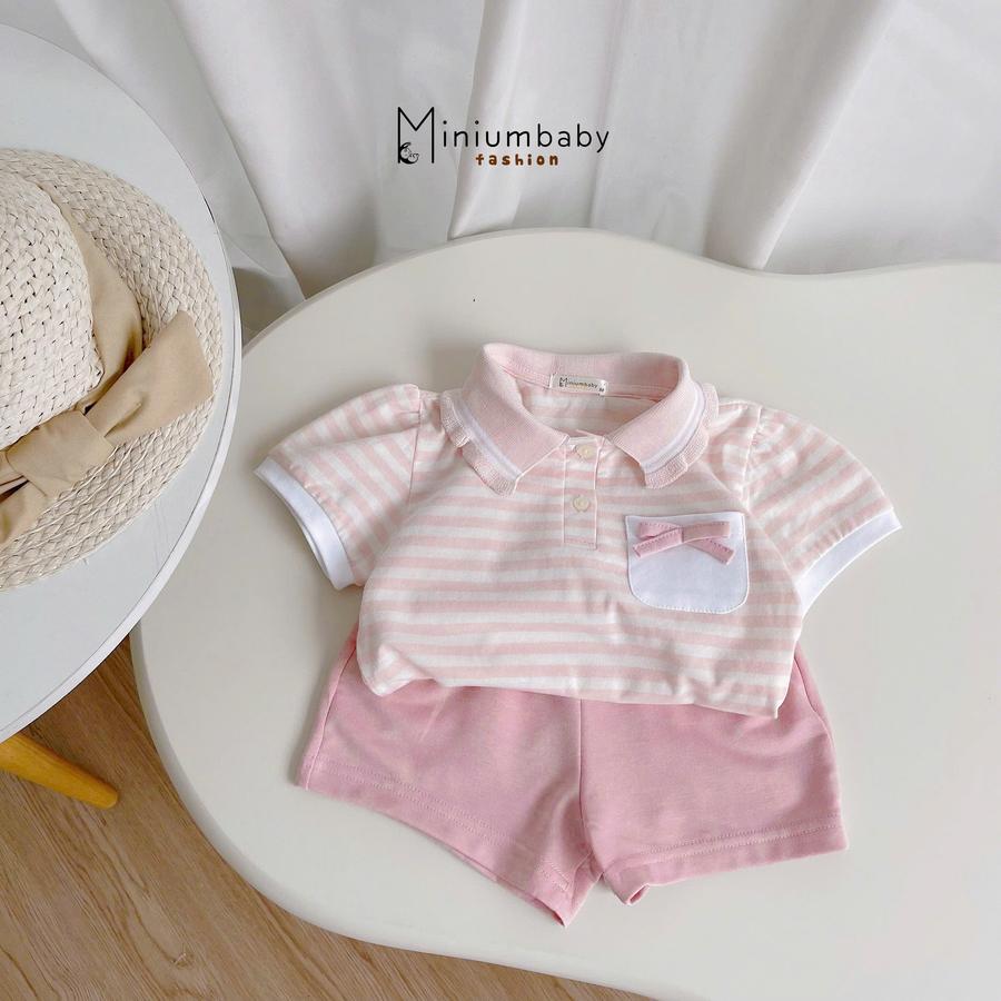 SB2304-bộ cộc cổ bèo túi ngực đính nơ