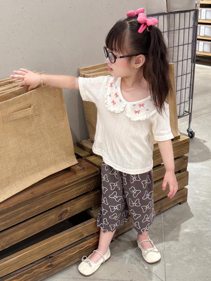 SB2443- bộ cổ sen bèo cổ in nơ phối quần dài