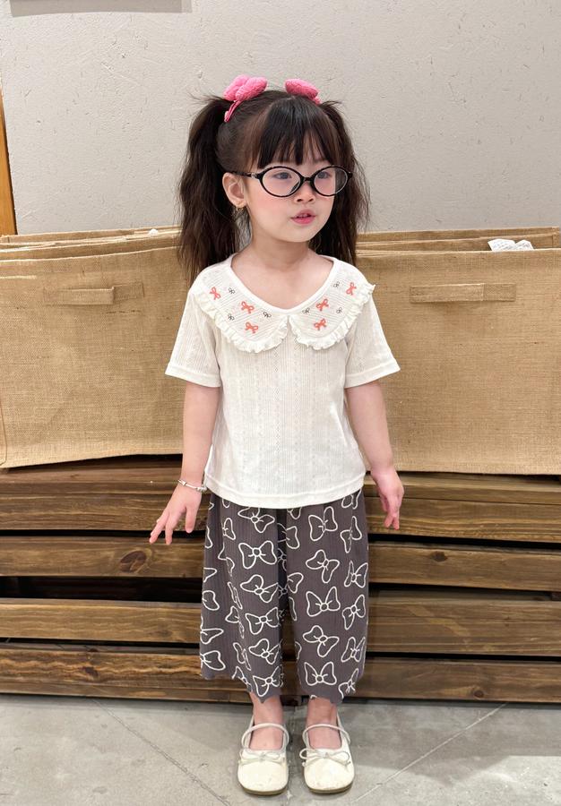 SB2443- bộ cổ sen bèo cổ in nơ phối quần dài