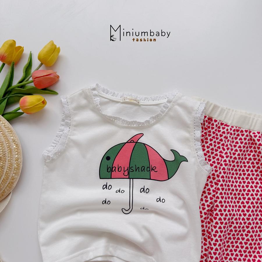 SB2368- bộ sát nách quần lửng bé gái in ô cá heo kẻ, babyshack