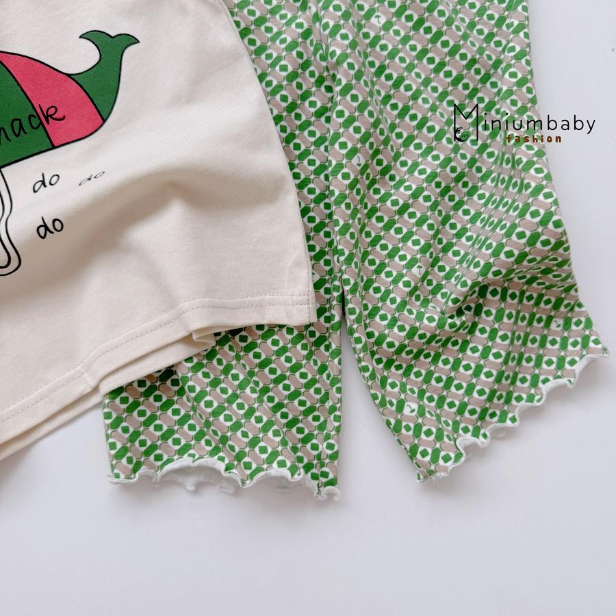 SB2368- bộ sát nách quần lửng bé gái in ô cá heo kẻ, babyshack