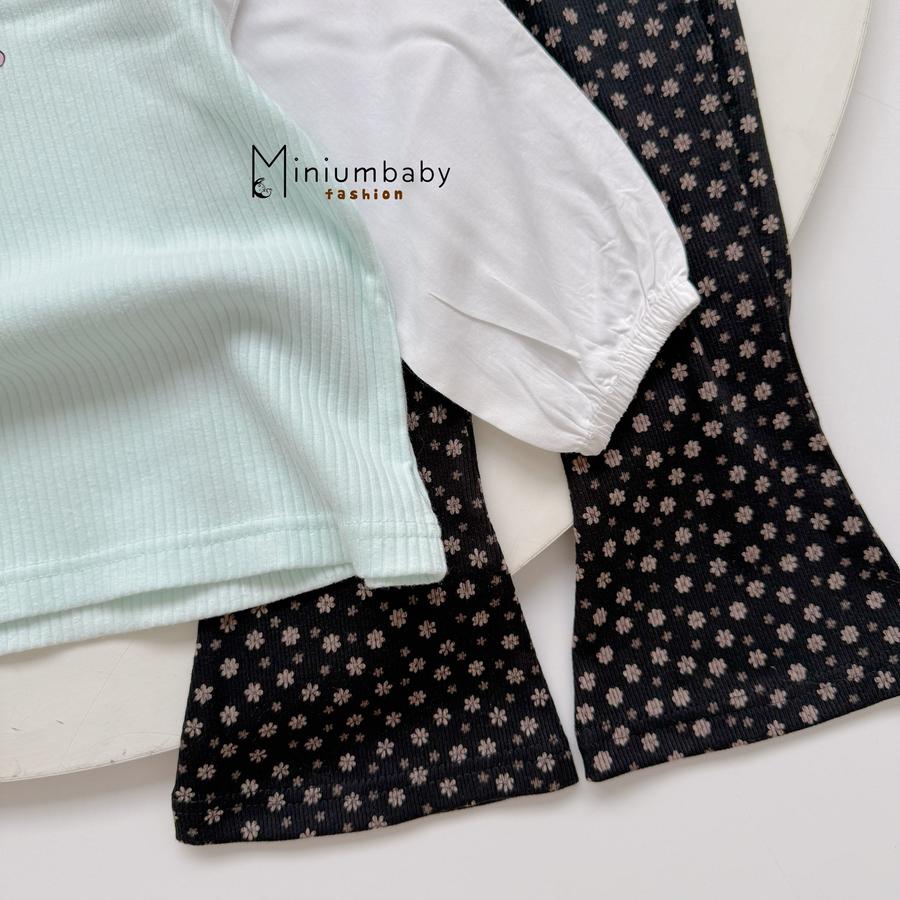 SB2406- bộ dài tay bé gái phối tay bèo vai bo tay in hoa