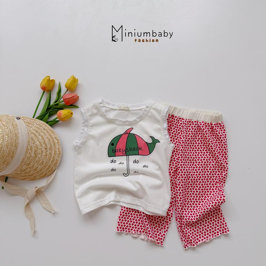 SB2368- bộ sát nách quần lửng bé gái in ô cá heo kẻ, babyshack